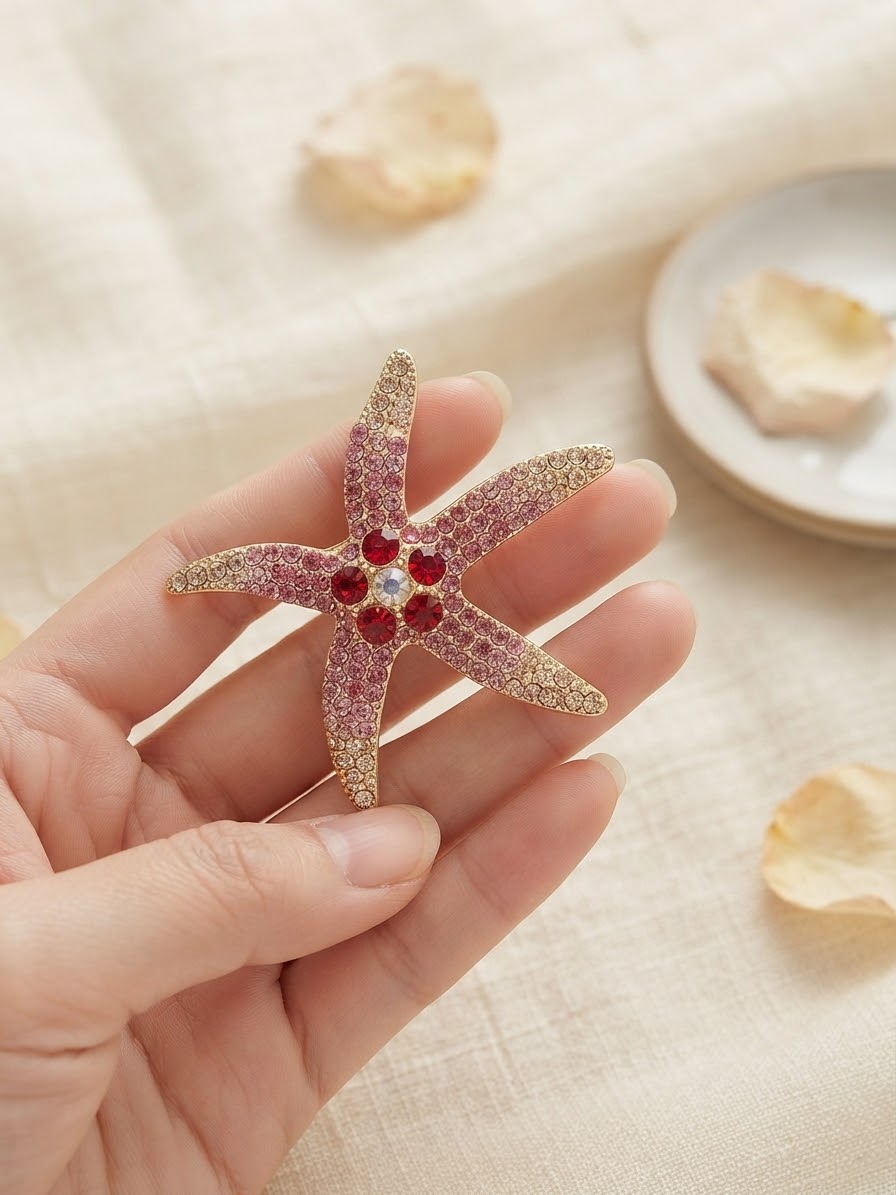 Pink and gold starfish brooch