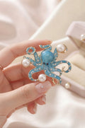 Blue Octopus pearl brooch pin