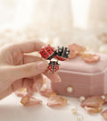 LADY BUG Circle Red Black SPOTTED Rhinestone Enamel Brooch
