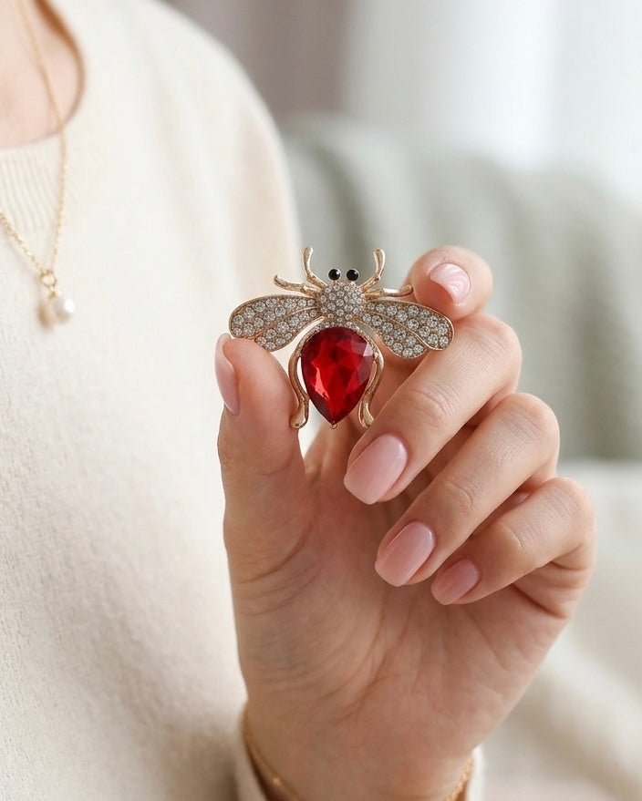 Red Crystal Bee Brooch