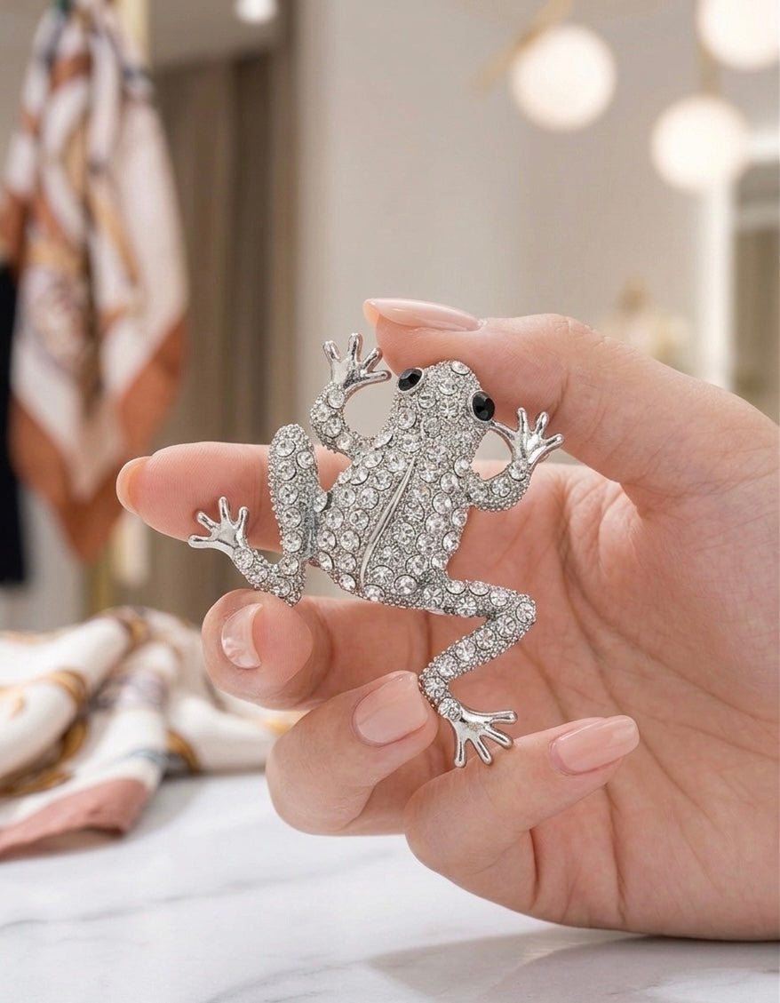 Silver frog brooch