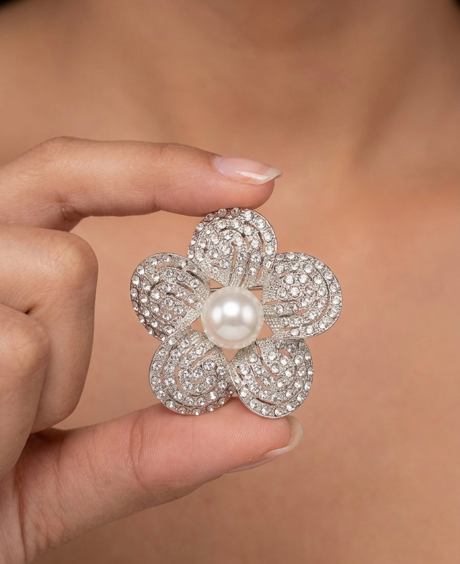 Silver Rose Brooch