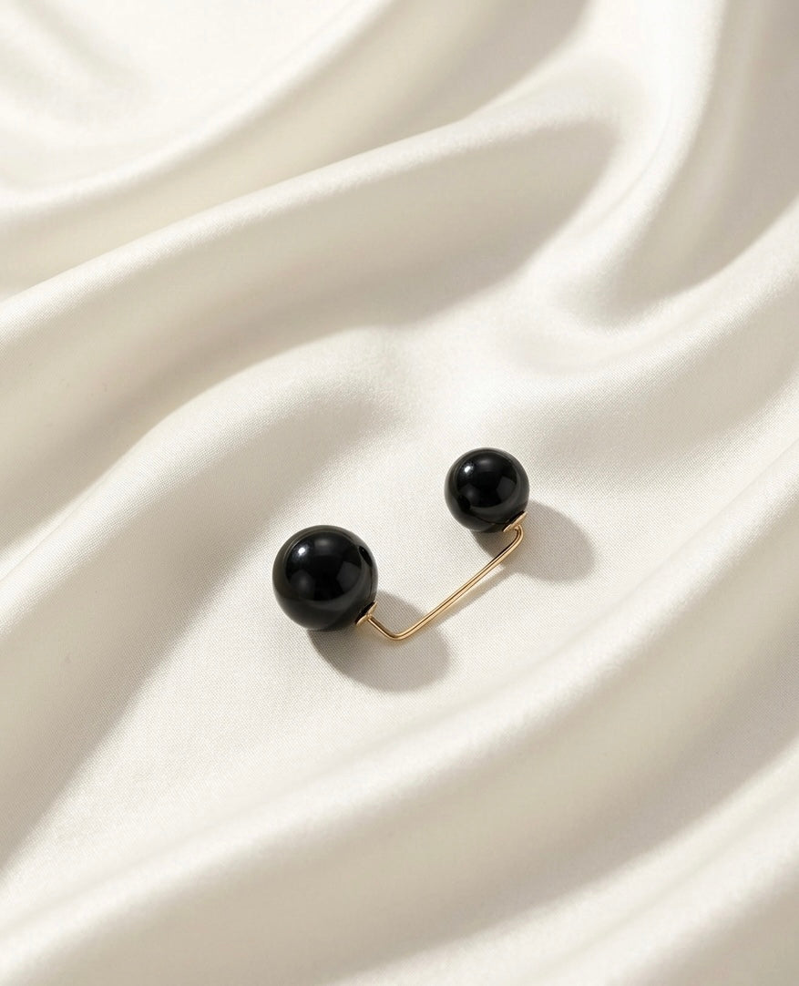 1 Black Pearl Scarf Shawl Clip Buckle Sweater Cufflink Brooch Ladies Jewelry