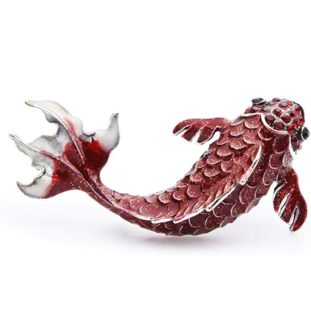 Red Koi Fish Brooch Pin -Enamel Lucky Carp Pin,Sparkle Fish Pin,Crystal Lapel Pin,Oriental Inspired Jewelry Gift ,Elegant Accessory