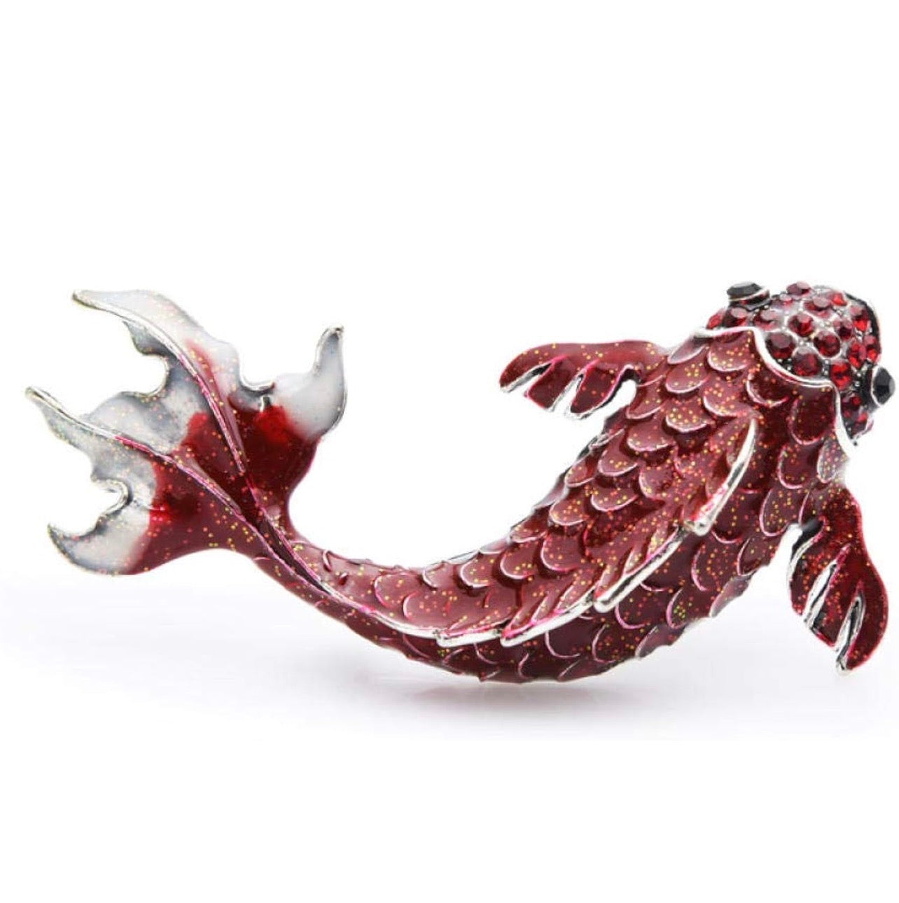 Red Koi Fish Brooch Pin -Enamel Lucky Carp Pin,Sparkle Fish Pin,Crystal Lapel Pin,Oriental Inspired Jewelry Gift ,Elegant Accessory