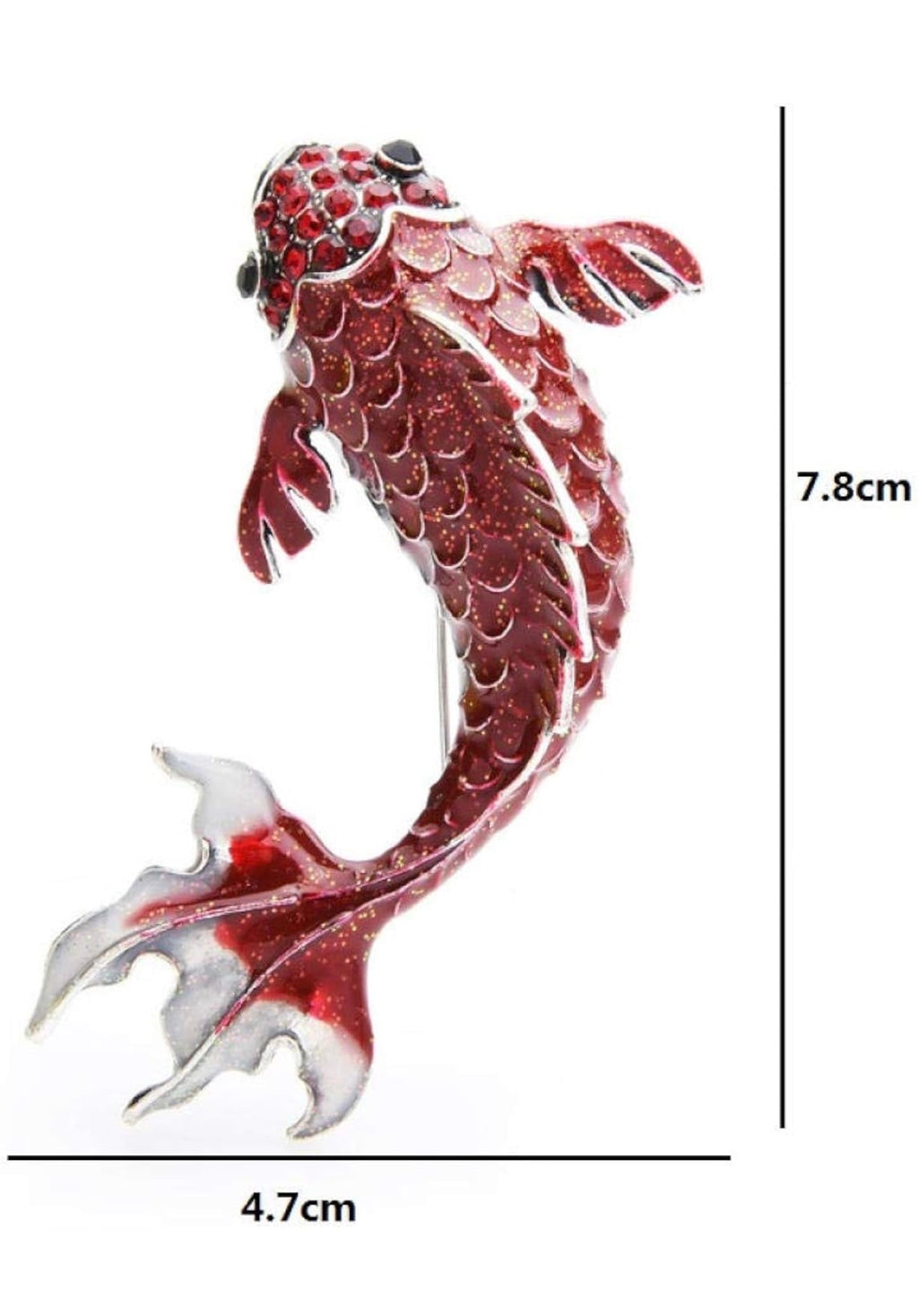 Red Koi Fish Brooch Pin -Enamel Lucky Carp Pin,Sparkle Fish Pin,Crystal Lapel Pin,Oriental Inspired Jewelry Gift ,Elegant Accessory
