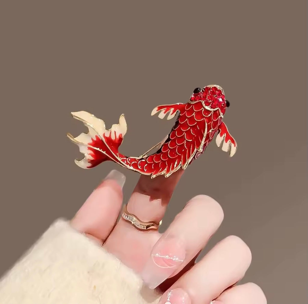 Red Koi Fish Brooch Pin -Enamel Lucky Carp Pin,Sparkle Fish Pin,Crystal Lapel Pin,Oriental Inspired Jewelry Gift ,Elegant Accessory