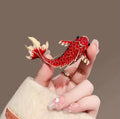 Red Koi Fish Brooch Pin -Enamel Lucky Carp Pin,Sparkle Fish Pin,Crystal Lapel Pin,Oriental Inspired Jewelry Gift ,Elegant Accessory